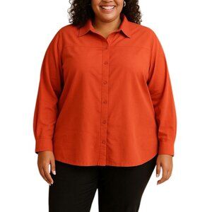 Avenue Plus Size 18/20 Top Button-Up Red Classic Long Sleeve Shirt
